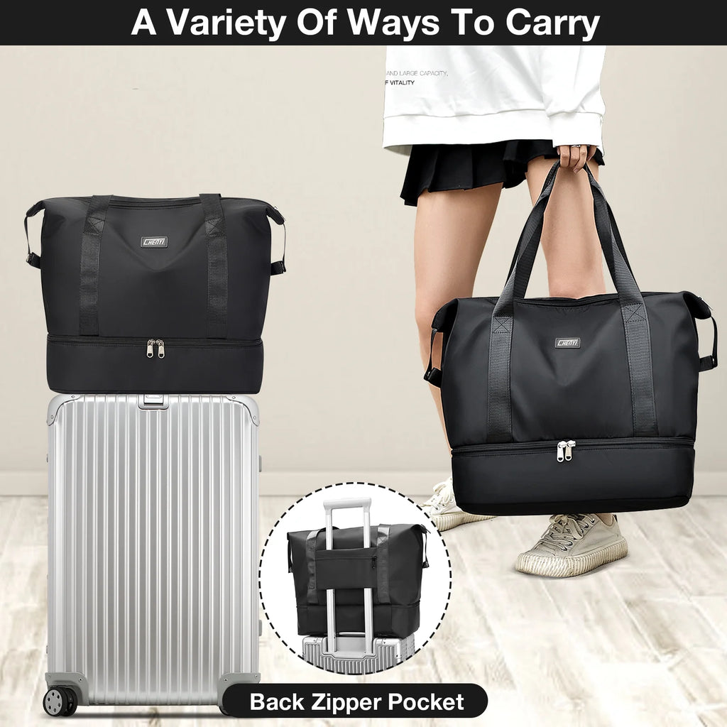 Travel Duffel Bag, Gym Tote Weekender Overnight Bag, Wet Dry Separation Shoulder Carry on Duffel Bags for Women