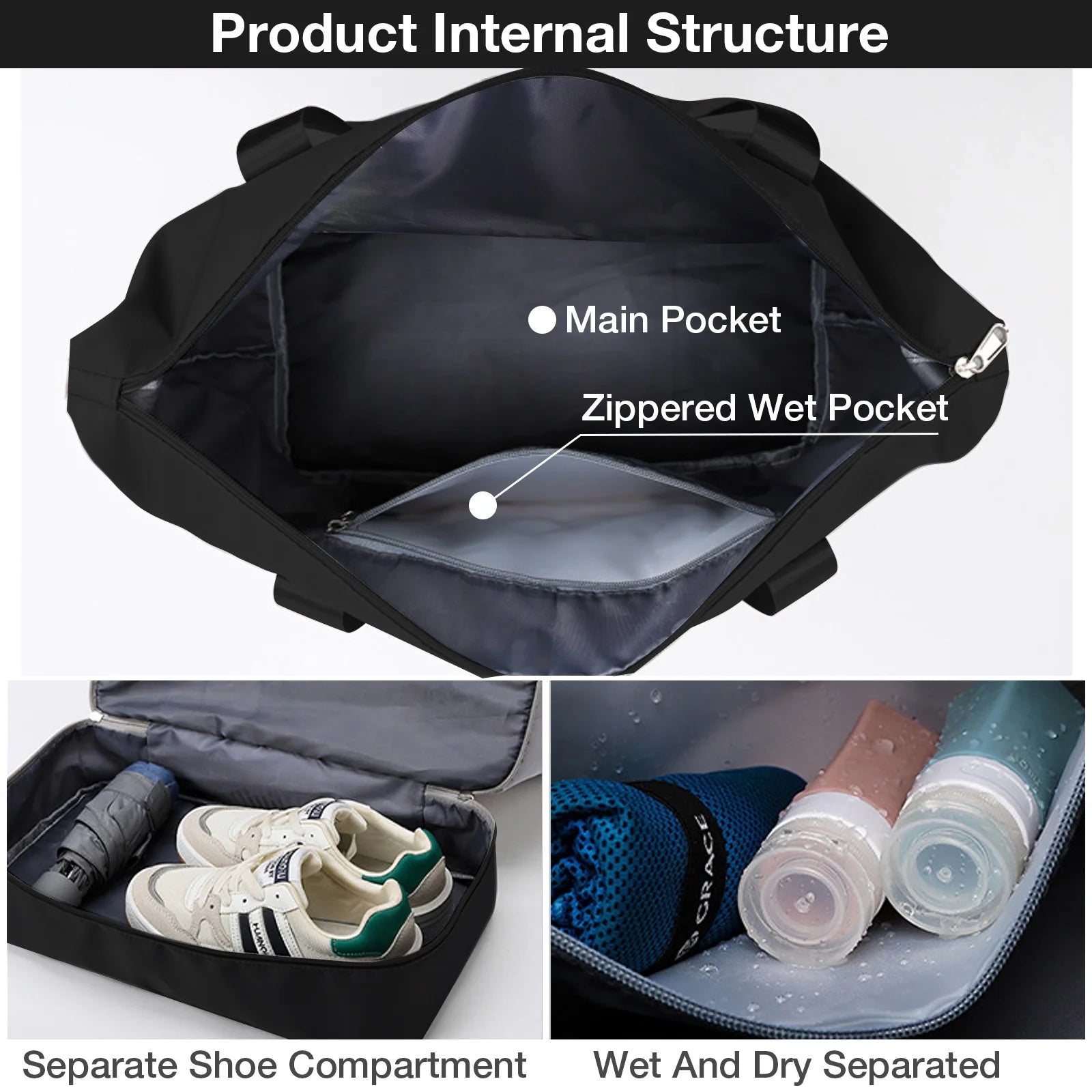 Travel Duffel Bag, Gym Tote Weekender Overnight Bag, Wet Dry Separation Shoulder Carry on Duffel Bags for Women